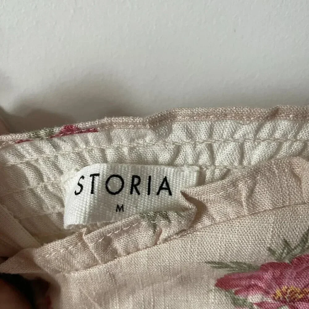 Storia Spring Fling Floral Ruffle Mini Dress Linen Rayon Size Medium - Picture 8 of 9